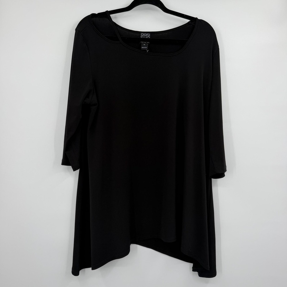 Ciara Sunwoo Tunic Womens XL Black Scoop Neck 3/4 Sleeve Stretch Jersey Relaxed